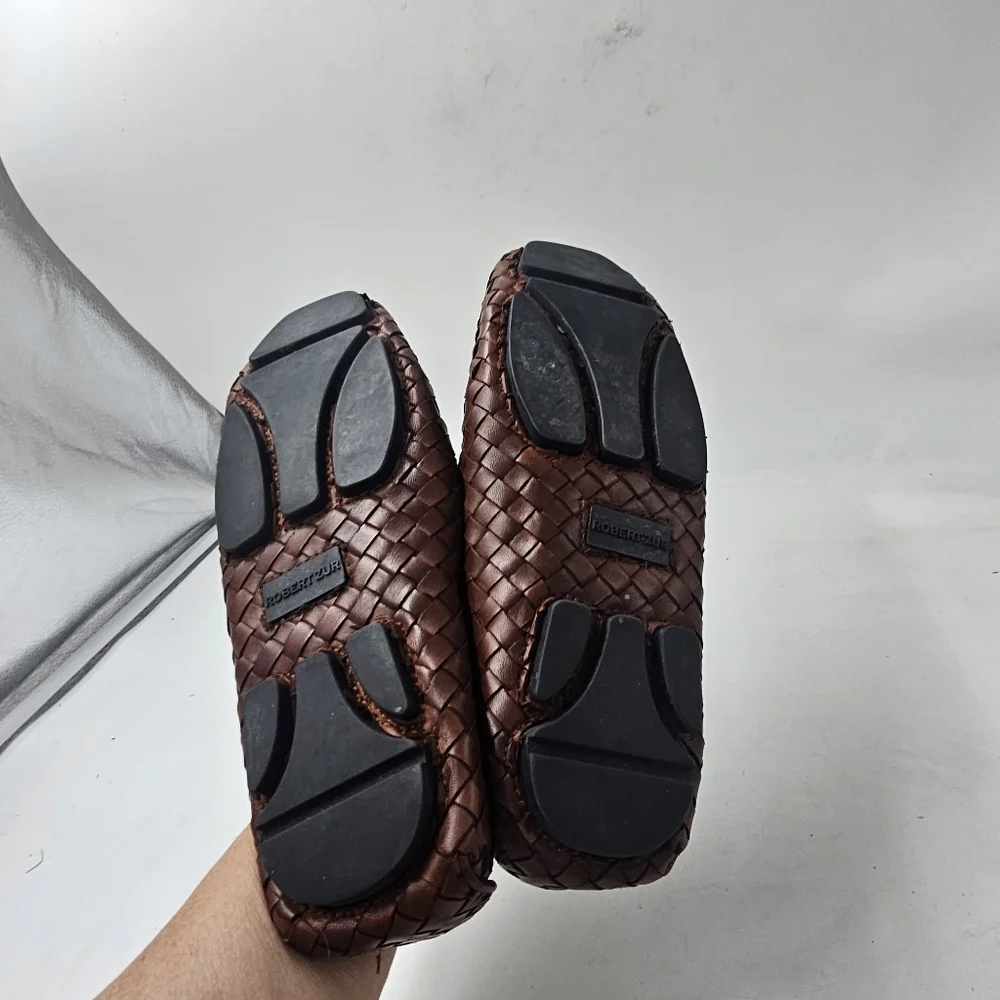 Robert Zur San Tropez Woven Leather Penny Loafers Cognac Mens Size 8 Driver